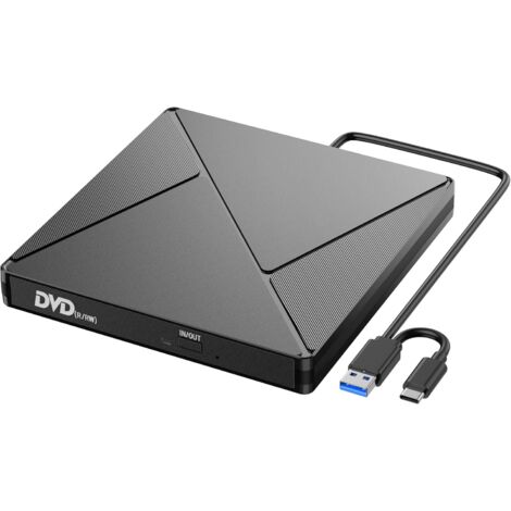 Lector CD DVD Externo, Grabadora CD DVD Unidad Externa con USB 3.0 y USB-C, Unidades Portátil CD/DVD /-RW/ROM Estable para PC/Portátiles/Windows 11/10/8/7/XP/Vista/Linux/MacOS