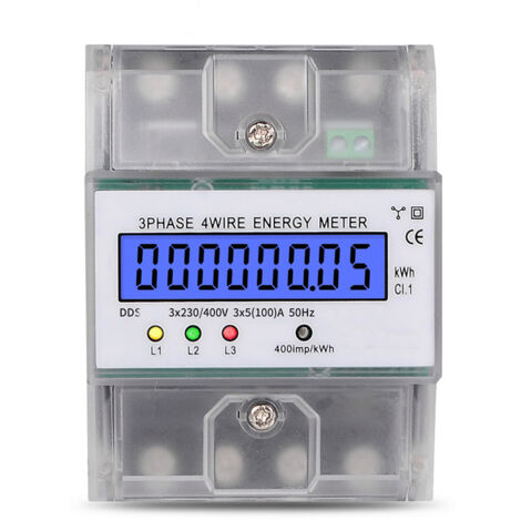 Medidor de energía eléctrica trifásico de 4 cables, medidor de energía eléctrica digital de 220/380 V, 5-100 A, medidores LCD digitales de riel DIN para sistemas de medición de energía (1/5)