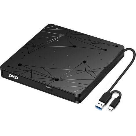 Lector CD/DVD-RW/ROM Disquetera Externa Unidades con USB 3.0 y Type-C, Reproductor Portátil para PC, iMac, Macbook, Windows 11/10/8/XP/Linux/MacOS