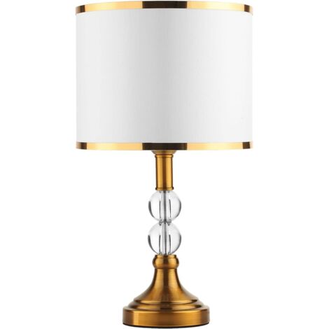 Lámpara de mesa de cristal dorado, lámpara de noche vintage con pantalla blanca E27, lámpara de noche moderna con base de metal, luz de noche para estudio, oficina y dormitorio.
