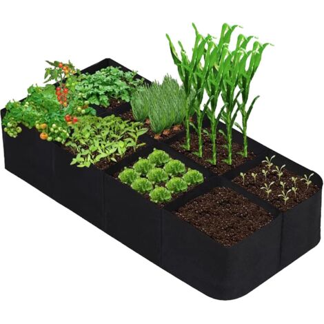 Bolsas para plantas, bolsa de siembra no tejida, jardinera para balcón, jardineras de exterior con 8 compartimentos, gran volumen, huerto exterior, contenedores y accesorios para plantas, 486 l