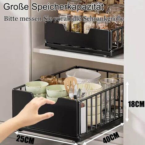Cajón telescópico para cocina, cajones deslizantes, organizador con rieles de cajones y pegamento, metal para armarios de cocina (40 x 25 x 18 cm), sin taladrar