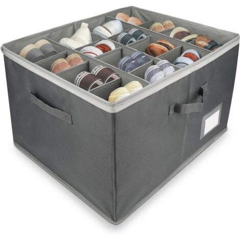 Cajas Para Zapatos, Cajas Almacenaje Zapatoscon 16 Compartimentos Ajustables, Organizador Zapatos Armario, Shoe Organizer Plegable con 2 Asas, Apta para 8-16 Pares, Gris (1/5)