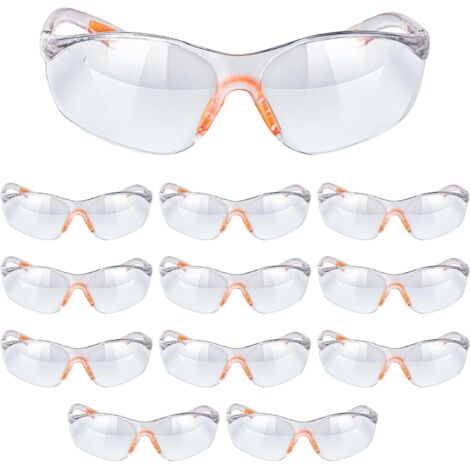 Gafas de trabajo protectoras - Paquete de 12 gafas de seguridad transparentes con lentes de plástico - Gafas protectoras para bricolaje, polvo, química, escuela secundaria, laboratorio, hombres (1/5)