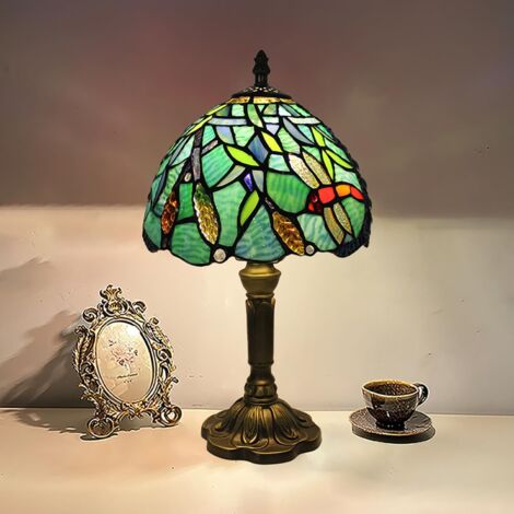 Lámpara de mesa estilo rústico, lámpara de noche E27, lámpara decorativa vintage con pantalla de vitral, lámpara de lectura, aplique de pared para dormitorio, sala de estar, oficina (C) (1/5)