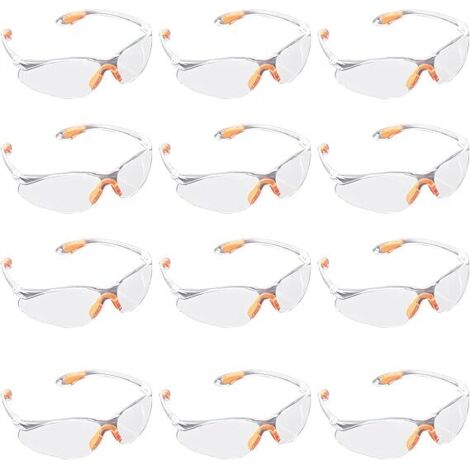 12 piezas de gafas de seguridad, gafas protectoras transparentes antivaho, gafas de seguridad con lentes de plástico y patillas de goma para hombres, mujeres y niños