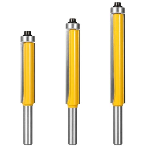 Juego de 3 brocas para rebajadora de corte al ras (vástago de 8 mm), broca para ranurar con cojinete superior, broca para rebajadora de madera extralarga, broca recta para rebajadora al ras (1/5)