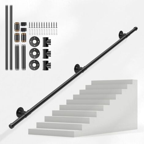 Pasamanos para Escalera, Couleeur Negro Barandilla Escalera Estilo Industrial Profesional, Tubería de Pasamanos y Antideslizante Hierro Forjado para Interiores y Exteriores pared Loft Ancianos(2 M) (1/5)