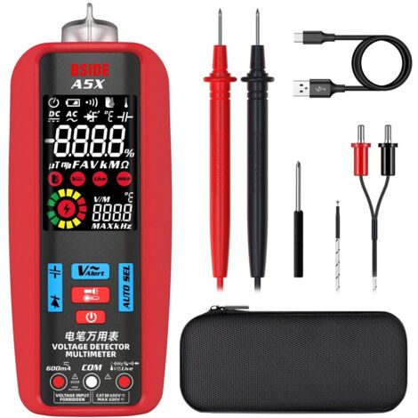 BSIDE Multímetro Digital Inteligente LCD Color Polímetro Automático con Medidor de Temperatura Probador de Corriente Voltaje Capacidad Ohm Hz Diodo Continuidad VFD con Estuche y Batería Recargable (1/5)