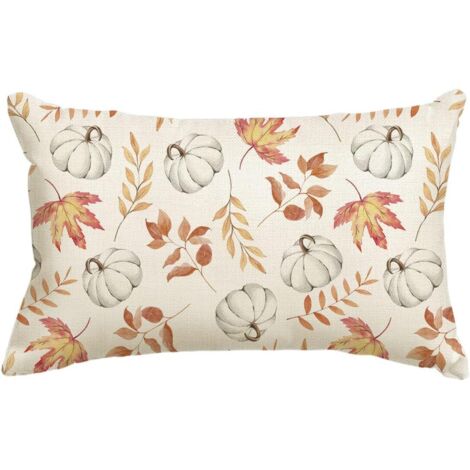 Funda de cojín de otoño de moda con estampado de calabazas naranjas y hojas de arce, 30 x 50 cm, decoración de temporada para sofá y sala de estar. (1/5)