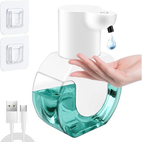 Dispensador de jabón automático de pared, 420 ml, recargable por USB, resistente al agua IPX5, sin contacto, apto para cocina y baño. (1/5)