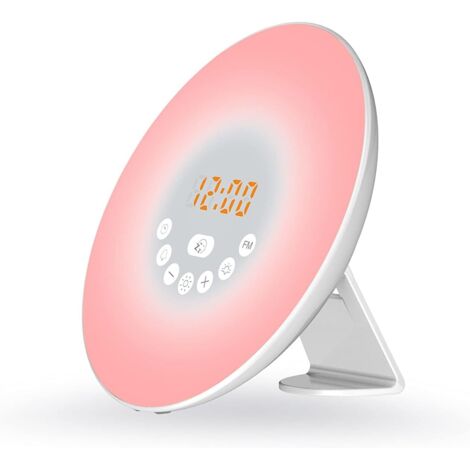 Despertador diurno, simulador de amanecer, simulación de amanecer y atardecer, 6 sonidos naturales, alarma, función de repetición, 6 colores de luz y luz blanca, lámpara de noche, 425023 (1/5)