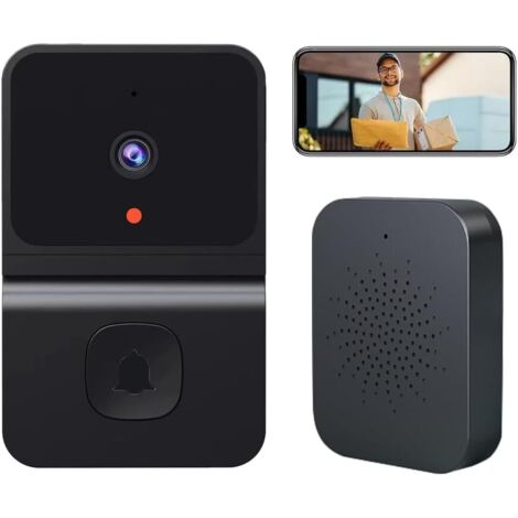 Timbre Inalámbrico con Cámara, Videoportero WiFi Ring Doorbell WiFi 480P Almacenamiento en Nube Timbre Inteligente con Visión Nocturna, Audio Bidireccional (Negro)