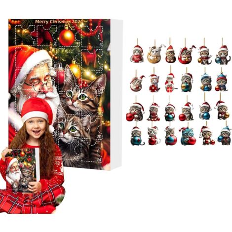Calendario de Adviento para Gatos 2024, Calendario de Cuenta Atrás Navideña para Gatos, Calendario de 24 Días con Adorables Juguetes para Gatos, Decoración Divertida para la Pared (1/5)