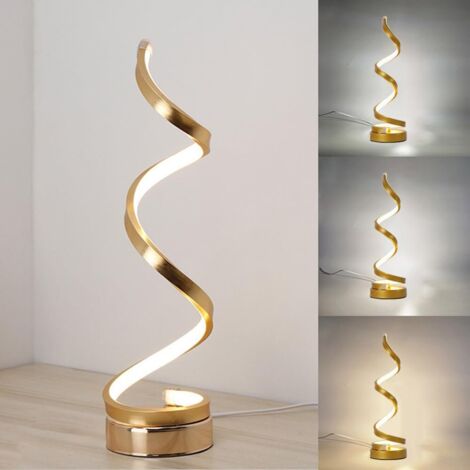 Lámpara de noche LED en espiral, moderna lámpara de escritorio, 3 temperaturas de color, dorada