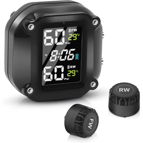 Sistema de control de presión de neumáticos para motocicletas, 5 modos de alarma, carga USB magnética, diseño impermeable IP67, con 2 sensores inalámbricos externos. (1/5)