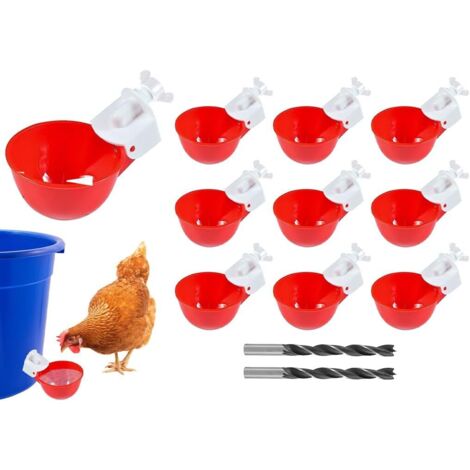 Kit de 10 bebederos para pollos, bebedero automático para pollos, con 2 brocas, dispensador de agua para pollos, patos, gansos, pavos, palomas y otras aves de corral.