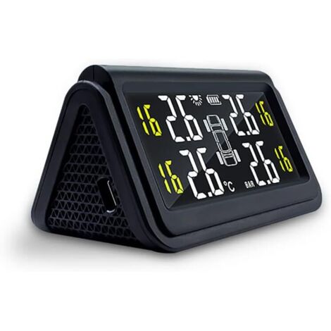Sistema de control de presión de neumáticos Riloer para automóviles con 4 sensores externos resistente al agua, alimentado por energía solar, TPMS inalámbrico inteligente pantalla LCD (1/5)