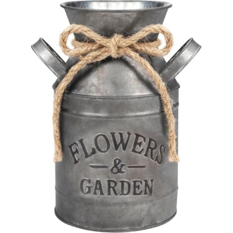 Jarrón de flores vintage de metal (11,3 x 19 cm) - Jarra de leche galvanizada vintage con estilo shabby chic - Jarra de leche decorativa de zinc para decoración del hogar, bodas y plantas