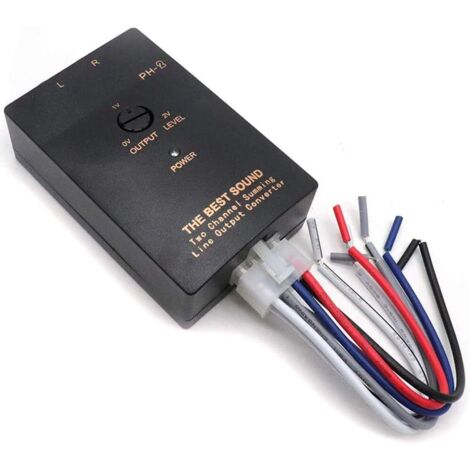 Convertidor de salida de línea de audio RCA para automóvil de 1 pieza, 2 canales, alto a bajo con nivel de subwoofer ajustable para amplificador de automóvil (1/5)