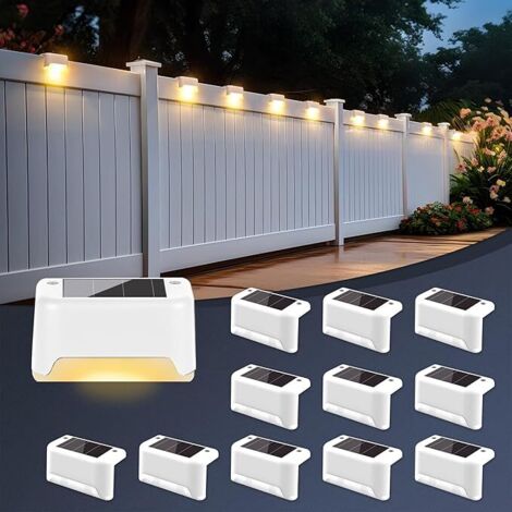 Lámparas al aire libre, impermeables, de 12 piezas, lámparas escalonadas solares, adecuadas para escaleras al aire libre, escalones, vallas, patios, terrazas y senderos (blanco cálido)