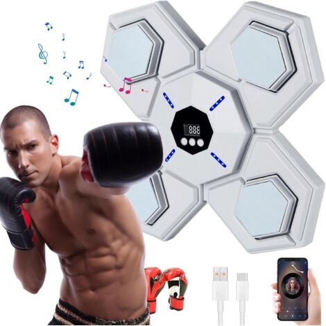 Máquina de boxeo musical, máquina de boxeo musical inteligente LED, dispositivo de boxeo electrónico portátil montado en la pared, mejora la coordinación mano-ojo y alivia el estrés con Bluetooth (bla (1/5)