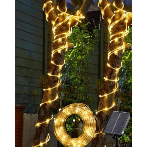 Guirnalda Luces de Tubo Exterior Solar, 10m 100 led Cadena de Luces Navidad Solares, 8 Modos, Impermeable, Decoración para Jardín, Terraza, Patio (Blanco Cálido) (1/5)