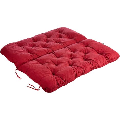 Cojín acolchado con respaldo para banco de jardín o patio. Aprox. 100 x 98 x 8 cm. Rojo. (1/3)
