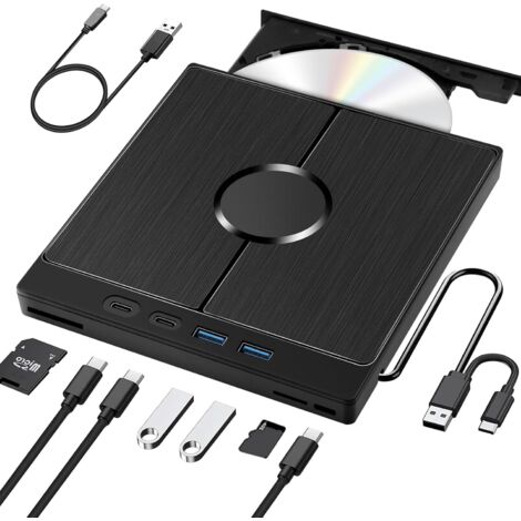 Lector DVD Externo para PC,Lector DVD Externo con SD/TF,DVD RW Portátil,Lector CD Externo para PC,para MacBook,para Windows 11/10/8/7/XP/OSX/Linux