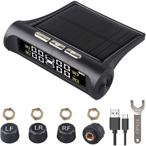Sistema de control de presión de neumáticos para coche alimentado por energía solar, alarma universal inalámbrica para coche, sensores externos impermeables, 6 modos de alarma, lecturas de presión y t