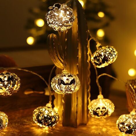 Guirnalda de luces LED de calabaza de 3 m y 20 LED, funciona con pilas, para Halloween, para interiores y exteriores, festivales y fiestas. (1/5)