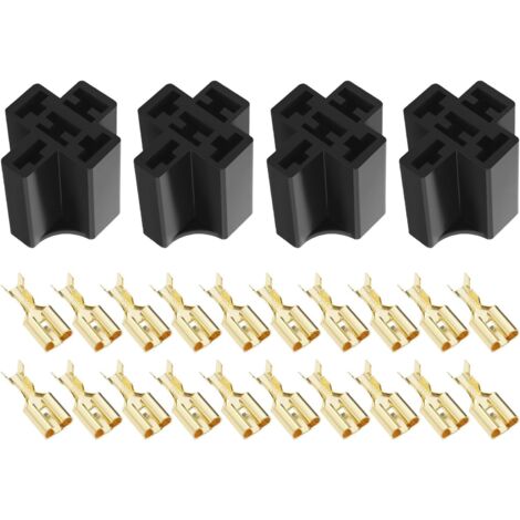 juegos de soportes para zócalos de relé de coche con terminales de 6,3 mm para relés de 4 y 5 pines, 10 A, 12 V/24 V, piezas de repuesto, conector de base para zócalo de relé automotriz. (1/5)