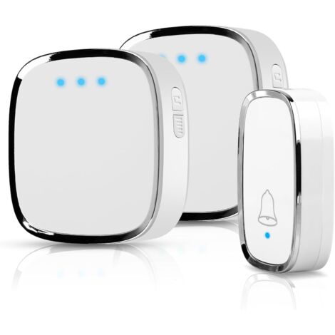 Timbre Inalámbrico Exterior Impermeable Casa: Timbre Inalámbrico Interior, Timbre Puerta, 1 Transmisor y 2 Receptores, Doorbell con Indicador LED, 58 Melodías, 5 Volumen, Alcance a 300m, Blanco