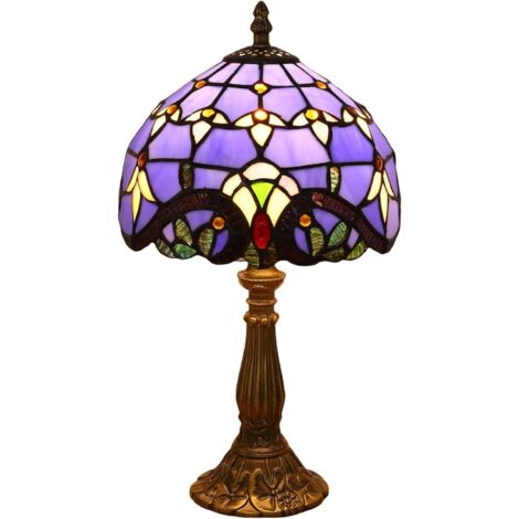 Lámpara Tiffany, Lámpara de mesa retro vintage, coloreado pantalla de vidrio, perfecta para salón, dormitorio, estudio, estantería de libros, escritorio, mesilla de noche