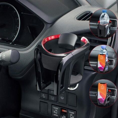 Portavasos universal para coche, portavasos para teléfono móvil, portabotellas multifunción 2 en 1, soporte para teléfono móvil y café, soporte ajustable para rejilla de ventilación del coche (rojo) (1/5)
