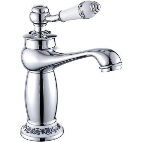 Grifo para Lavabo Vintage de Cuenca Europeo, Latón Cromado, Agua Fría/Caliente con Mezclador Monomando de Cocina (plata)