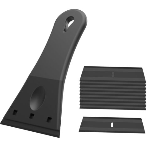 Espátula grande de plástico con 10 cuchillas (de 7,6 cm), para quitar etiquetas, pegamento, pintura, pegatinas y calcomanías, PLA o PETG, negra