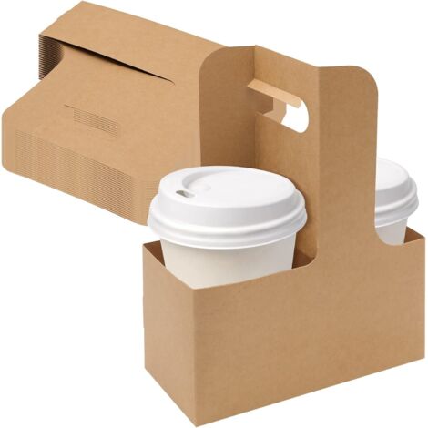 Paquete de 25 portavasos desechables de papel kraft con asas para bebidas frías y calientes, comida para llevar, cafeterías y restaurantes. (1/5)
