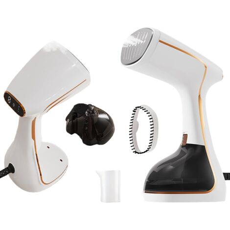 Vaporizador vertical portátil, potente vaporizador de 1200 W, práctica plancha de viaje 2 en 1, placa de vapor metálica, apto para todo tipo de tejidos, ideal para la oficina, color blanco (1/5)