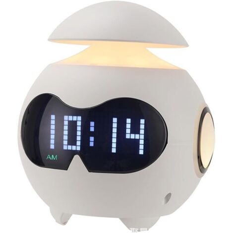 Despertador infantil, despertador USB con emojis, doble alarma, luz nocturna ajustable y mini altavoz Bluetooth para niños, adultos y amigos - Regalo de cumpleaños (Alimentación USB, Blanco)