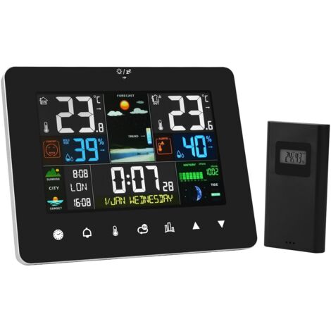 Estación meteorológica inalámbrica profesional, termómetro digital con sensor para interiores y exteriores, pantalla LCD a color, higrómetro, barómetro, pronóstico del tiempo de 8 horas para el hogar (1/5)
