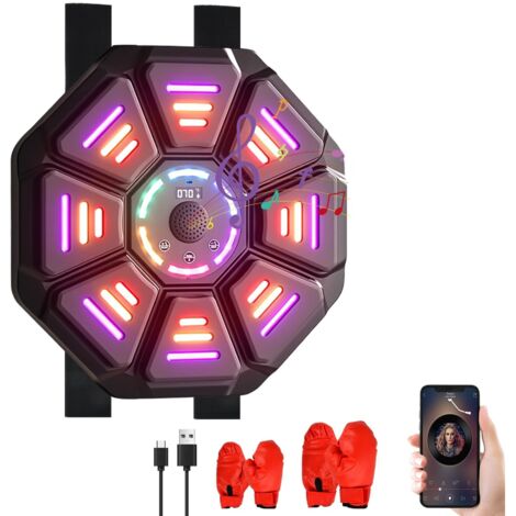 Máquina de boxeo musical para adultos y niños, nueva máquina de boxeo musical de pared con 2 guantes de boxeo, 9 velocidades y 10 modos de entrenamiento, diana de boxeo de pared, conexión Bluetooth