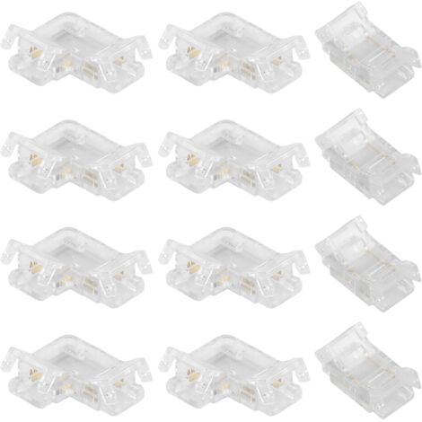12 conectores LED COB de 2 pines y 8 mm para conexión de tiras LED, incluye 8 conectores de tira LED en forma de L sin espacio y 4 conectores intermedios transparentes, compatible con tiras LED de 8 m (1/5)
