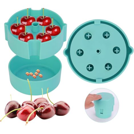 Deshuesador de cerezas portátil, deshuesa hasta 6 cerezas a la vez, apto para lavavajillas, fabricado en ABS, azul