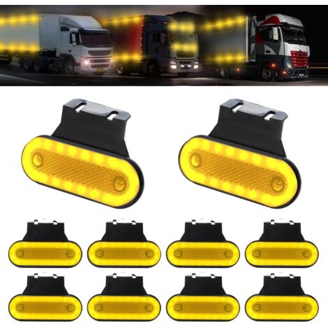 10 luces LED de posición laterales con soporte de goma, 12-24 V, 20 LED de advertencia para remolque, coche, camión, furgoneta (ámbar) (1/5)