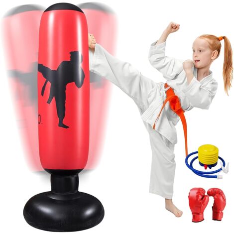 Saco de boxeo inflable para niños - 160 cm - Independiente - Con bomba de aire y guantes de boxeo - Para karate, kickboxing, equipo de entrenamiento, regalo