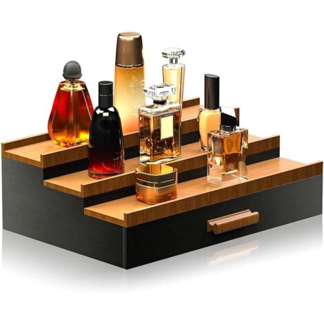 Organizador de fragancias para hombre de 3 niveles - Caja para guardar cosméticos - Expositor de perfumes con cajón oculto - Porta perfumes - Estante escalonado para tocador (1/5)