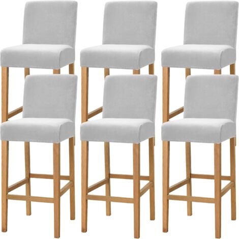 Juego de 6 fundas de terciopelo muy elásticas para taburetes de bar, bares, sillas de comedor y cafeterías. Fundas antideslizantes con elástico en la parte inferior, color gris claro.