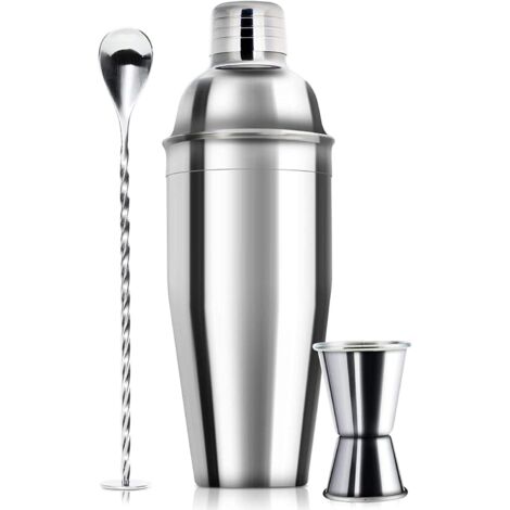 Juego de coctelera de 750 ml: mezclador profesional para margaritas, medidor y cuchara. Herramientas de barra de acero inoxidable con colador integrado. (1/5)