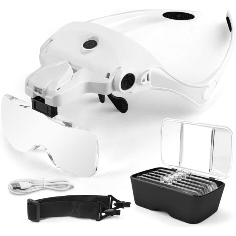 Lupas con luz de carga USB, 2 lupas LED, gran aumento para modelismo, reparación de joyas y relojes, 5 lentes intercambiables: 1.0X, 1.5X, 2.0X, 2.5X, 3.5X